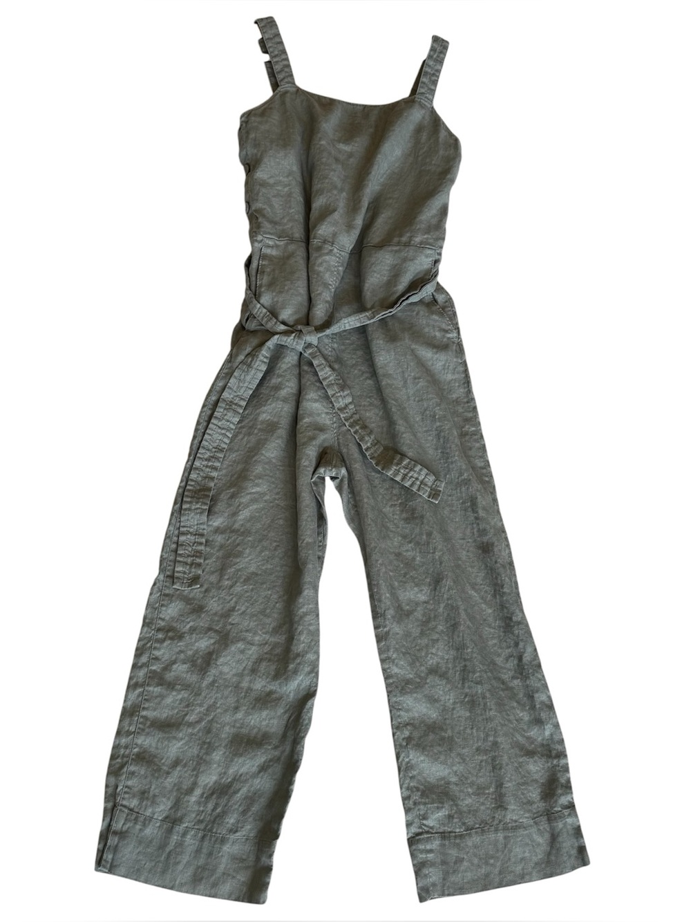 Everlane The European Linen Side Button Jumpsuit Green Size 8 Cropped